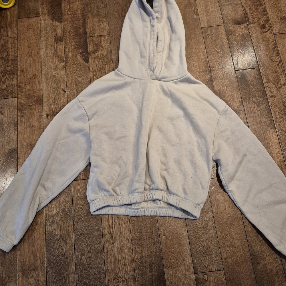 Zara Beige Fleece-Lined Cropped Hoodie